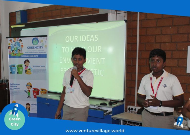 Students of Grade 6 and 7 presenting their ideas on Waste management